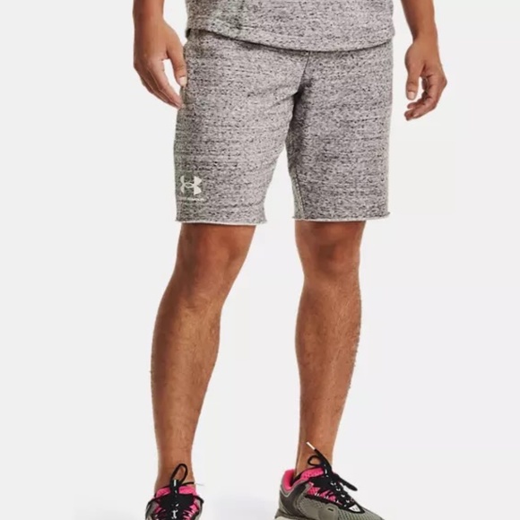 New Men's Under Armour UA Rival FITTED Cut Off Terry Shorts Gray Small - Picture 2 of 4